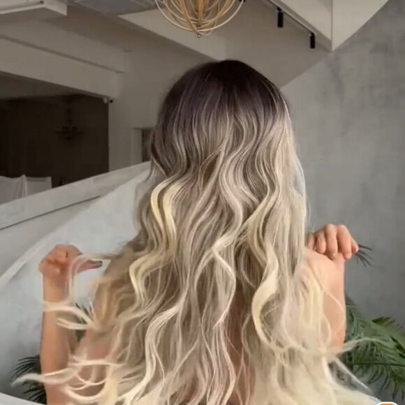 NWT 26" Ombre Blonde Long Wavy Curly Hair Wig %130 Density with Rose Net Cap - Picture 9 of 16